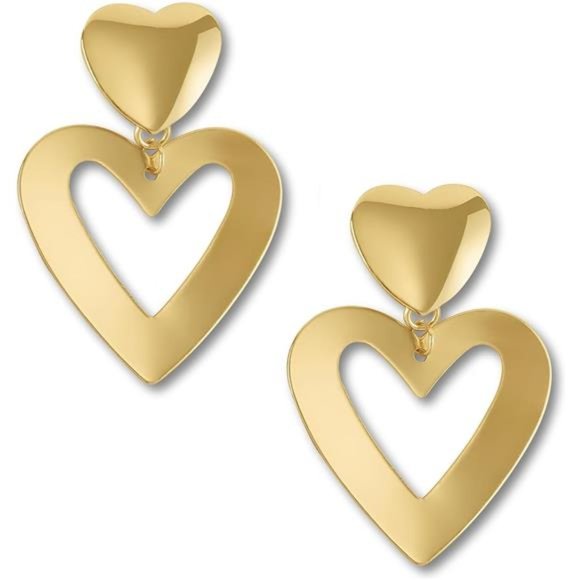NEW Double Heart Earrings Gold Plated For Women Valentine Mother's Day Gift - Picture 1 of 4
